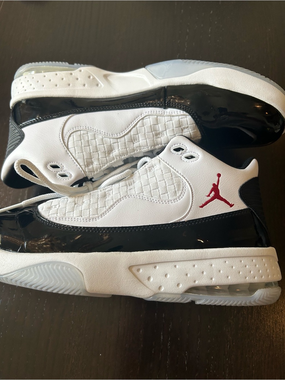 Jordan Boys White Black Sneakers with Red Jumpman